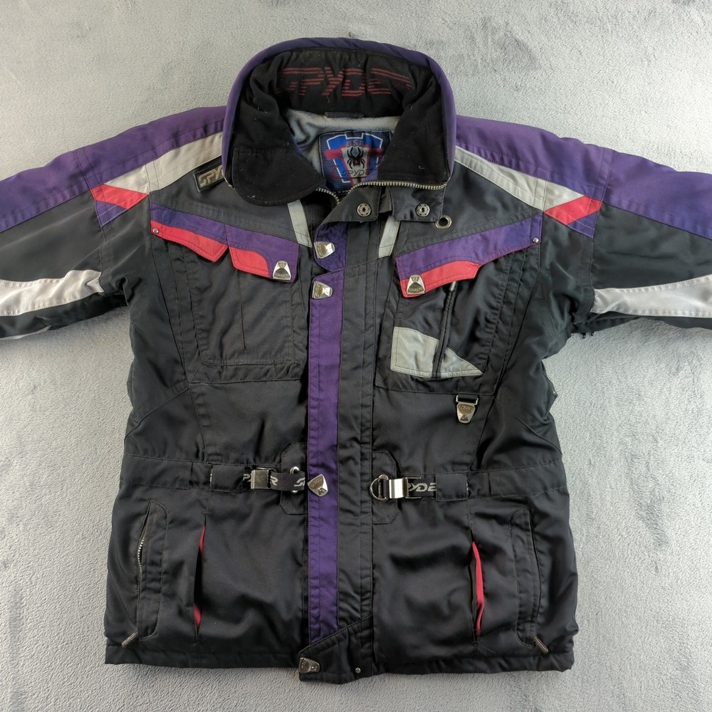 Vintage 90s Spyder USA Ski Jacket Mens Large Black Purple Winter Coat Thinsulate